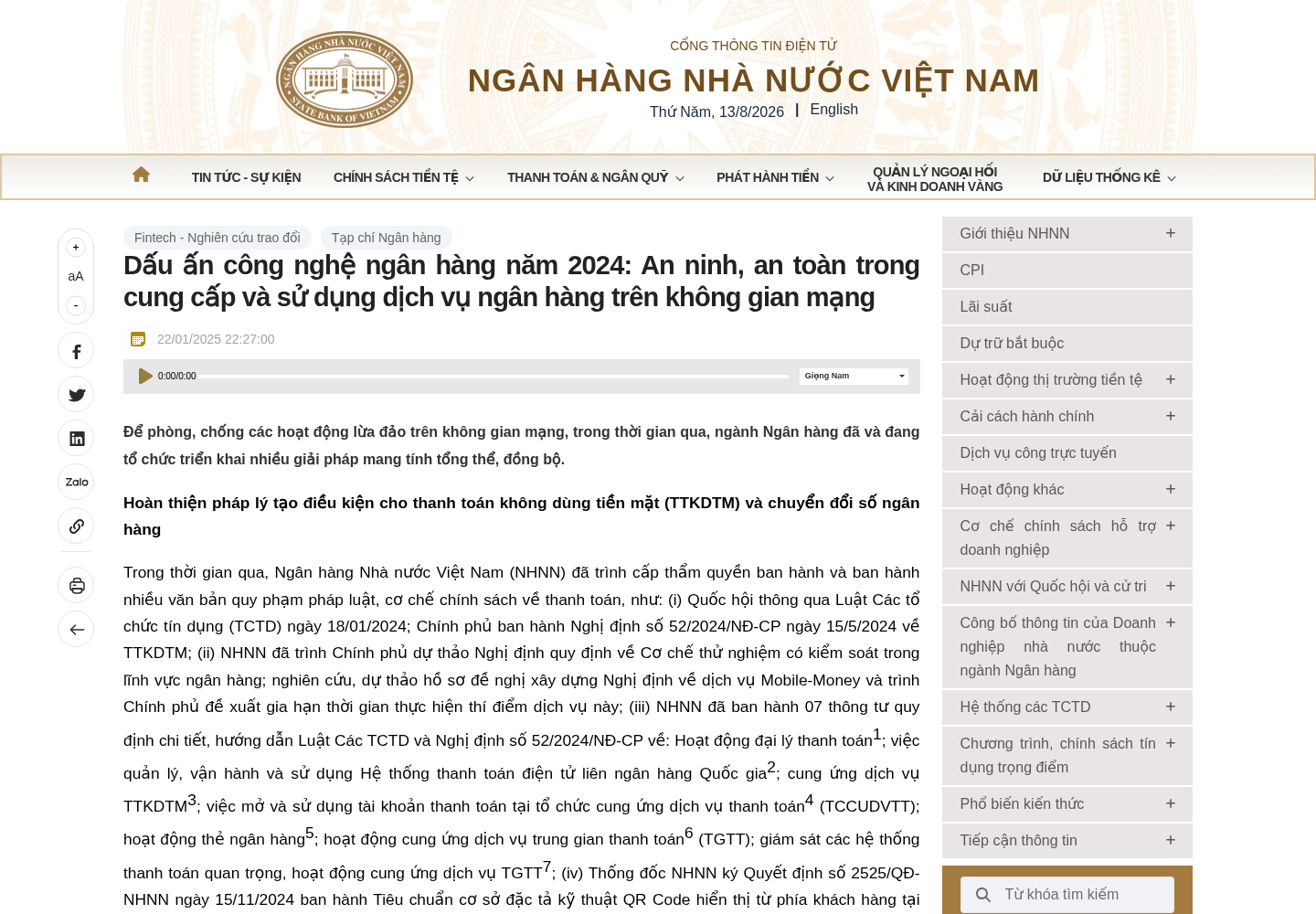 Trang Ngân hàng Nhà nước về an toàn giao dịch số
