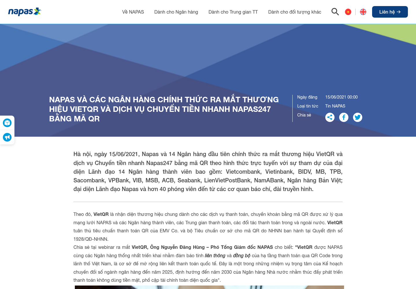 Trang giới thiệu VietQR trên hệ thống NAPAS
